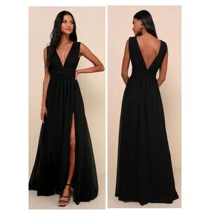 Lulu's Black V-Neck Maxi Dress with Thigh Slit size small dry cleaned never worn